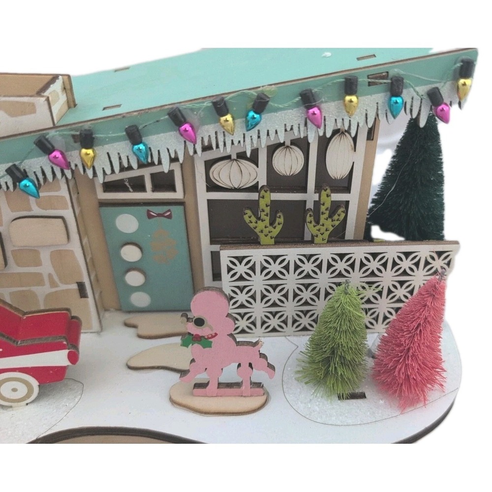 World Market Laser Cut Wood Mid Century Modern House LED Poodle Red Car 2021 - Picture 2 of 6